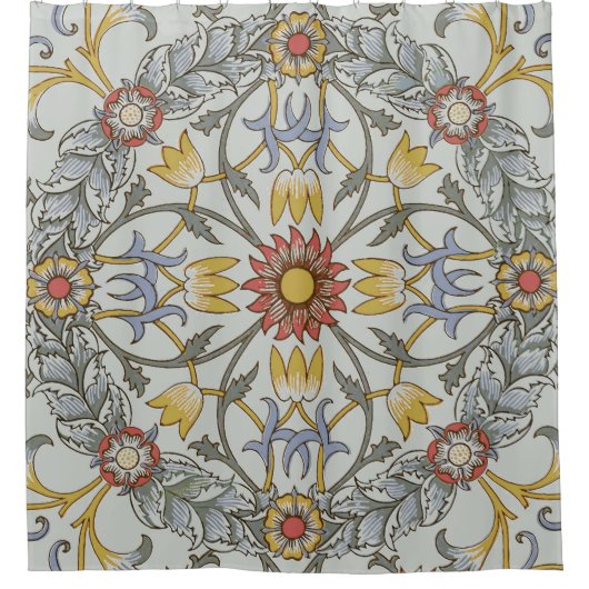 ウィリアムモリスフローラサークルフラワーイラストレーション シャワーカーテン (正面)