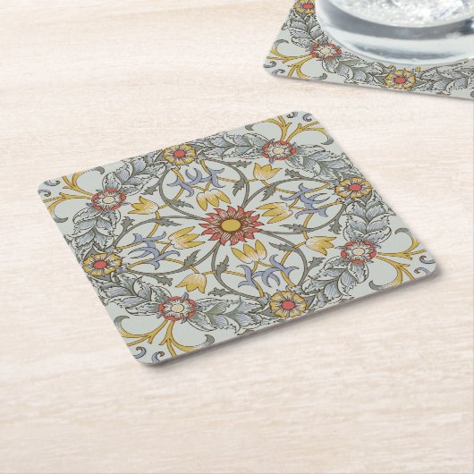 ウィリアムモリスフローラサークルフラワーイラストレーション スクエアペーパーコースター (アングル)