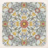 ウィリアムモリスフローラサークルフラワーイラストレーション スクエアペーパーコースター (正面)