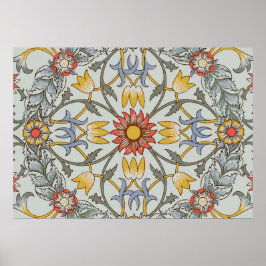 ウィリアムモリスフローラサークルフラワーイラストレーション ポスター