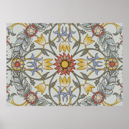 ウィリアムモリスフローラサークルフラワーイラストレーション ポスター (正面)