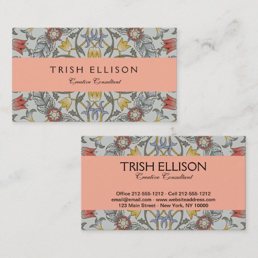 ウィリアムモリスフローラサークルフラワーイラストレーション 名刺 (正面/裏面)