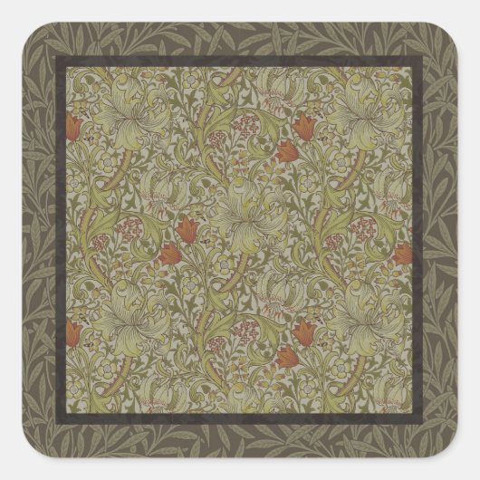 ウィリアムモリスフローラリリーウィローアートプリントデザイン スクエアシール (正面)