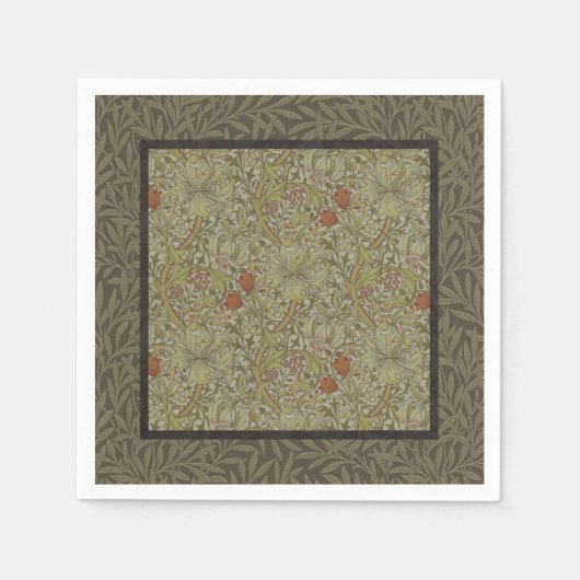ウィリアムモリスフローラリリーウィローアートプリントデザイン スタンダードカクテルナプキン (正面)