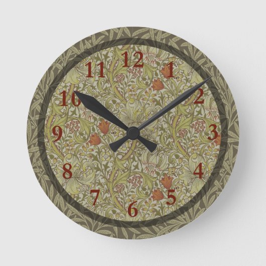 ウィリアムモリスフローラリリーウィローアートプリントデザイン ラウンド壁時計 (正面)