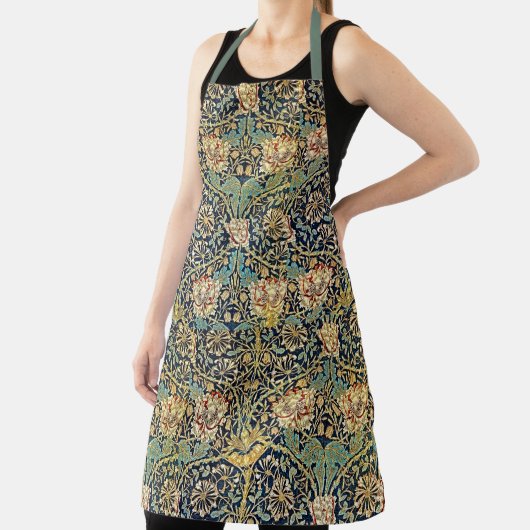 ウィリアムモリスフローラルパターン金ゴールドターコイズレッド エプロン (インサイチュ)