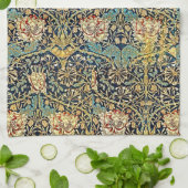 ウィリアムモリスフローラルパターン金ゴールドターコイズレッド キッチンタオル (折り畳み)