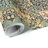 ウィリアムモリスフローラルパターン金ゴールドターコイズレッド ラッピングペーパー (ロールコーナー)