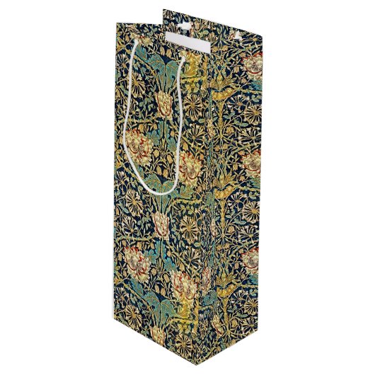 ウィリアムモリスフローラルパターン金ゴールドターコイズレッド ワインギフトバッグ (正面アングル)
