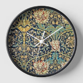 ウィリアムモリスフローラルパターン金ゴールドターコイズレッド 壁時計 (正面)