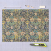 ウィリアムモリスフローラルパターン金ゴールドターコイズレッド 薄葉紙 (クラフト)