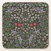 ウィリアムモリスブラックソーンタペストリーフローラ スクエアペーパーコースター (正面)
