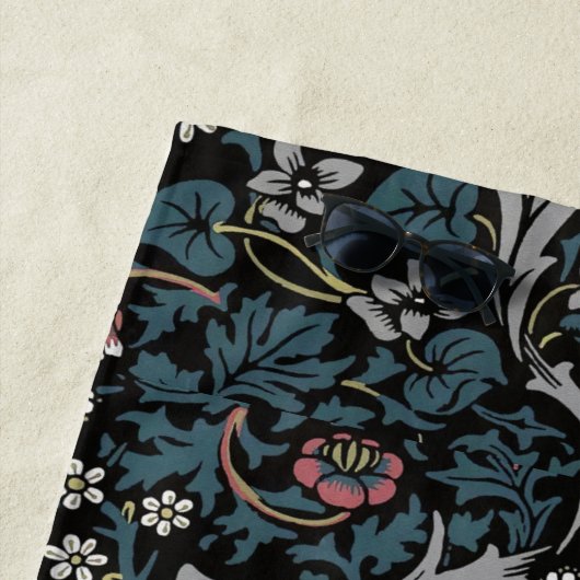 ウィリアムモリスブラックソーンフローラアールヌーボー ビーチタオル (インサイチュ)