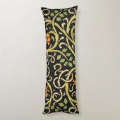 ウィリアムモリスブラックフローラアートプリントデザイン ボディピロー (裏面 (縦))