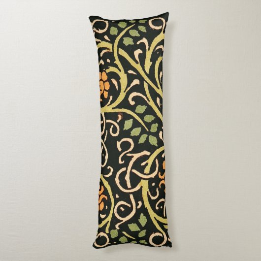 ウィリアムモリスブラックフローラアートプリントデザイン ボディピロー (裏面 (縦))