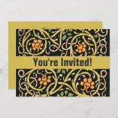 ウィリアムモリスブラックフローラアートプリントデザイン 招待状 (正面/裏面)