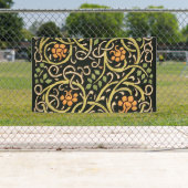 ウィリアムモリスブラックフローラアートプリントデザイン 横断幕 (インサイチュ)