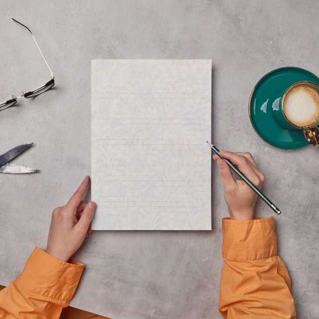 ウィリアムモリスブルーフローラルパターンヴィンテージライン レターヘッド (クリエイターアップロード済み)