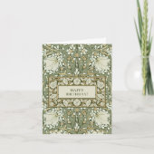 ウィリアムモリスホワイトアンドグリーンパンペネル誕生日 カード (正面)