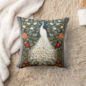 ウィリアムモリスホワイトピーコックアールデコシルバープリント クッション (ブランケット)