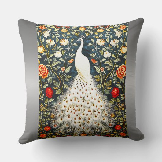 ウィリアムモリスホワイトピーコックアールデコ金ゴールドシルバー クッション (裏面)