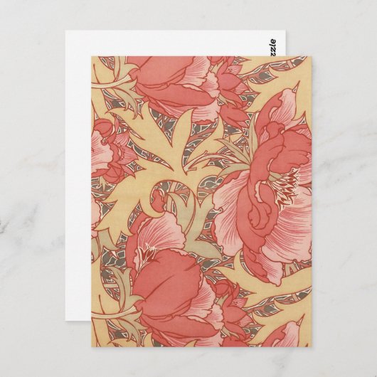 ウィリアムモリスポピーズフローラアールヌーボーパターン ポストカード (正面/裏面)