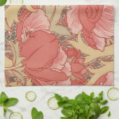 ウィリアムモリスポピーフローラアールヌーボーパターン キッチンタオル (折り畳み)