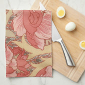 ウィリアムモリスポピーフローラアールヌーボーパターン キッチンタオル (四つ折り)