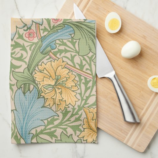 ウィリアムモリスマートルフラワーフローラ植物学 キッチンタオル (四つ折り)