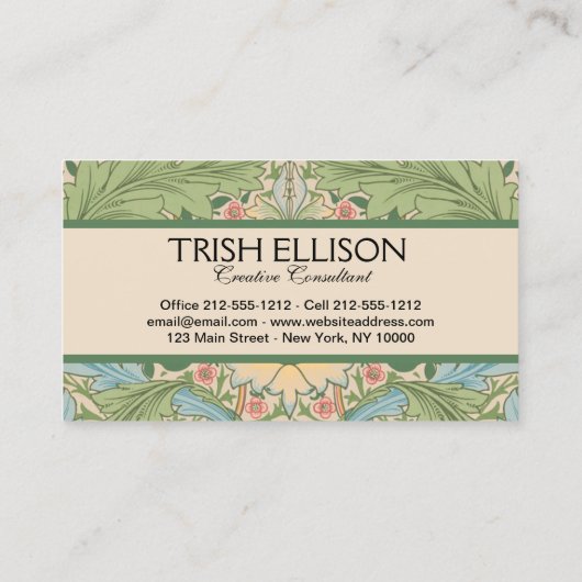 ウィリアムモリスマートルフラワーフローラ植物学 名刺 (裏面)