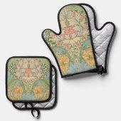 ウィリアムモリスマートルフラワーフローラ植物学 鍋つかみ&鍋敷きセット (正面/裏面)