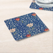 ウィリアムモリスメドウェイブルーフローラ スクエアペーパーコースター (アングル)