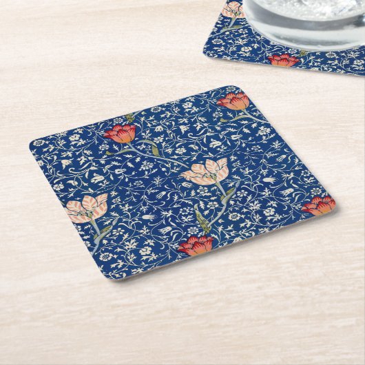 ウィリアムモリスメドウェイブルーフローラ スクエアペーパーコースター (アングル)