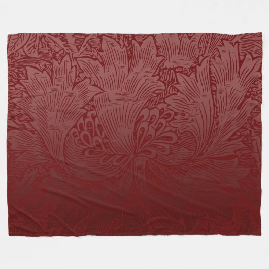 ウィリアムモリスラグジュアリーレッドフローラアールヌーボー フリースブランケット (正面(横))