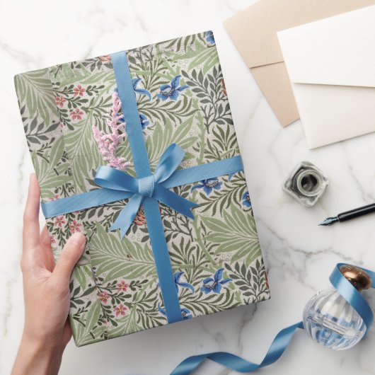 ウィリアムモリスラークスパーフローラ葉ピンクグリーン ラッピングペーパー (ギフト)