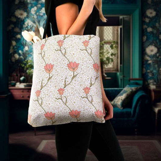 ウィリアムモリスレッドガーデンチューリップフローラルパターン トートバッグ