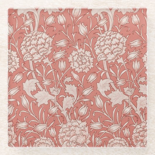 ウィリアムモリスワイルドチューリップクラシックビクトリアンデザイン ガラスコースター (正面)