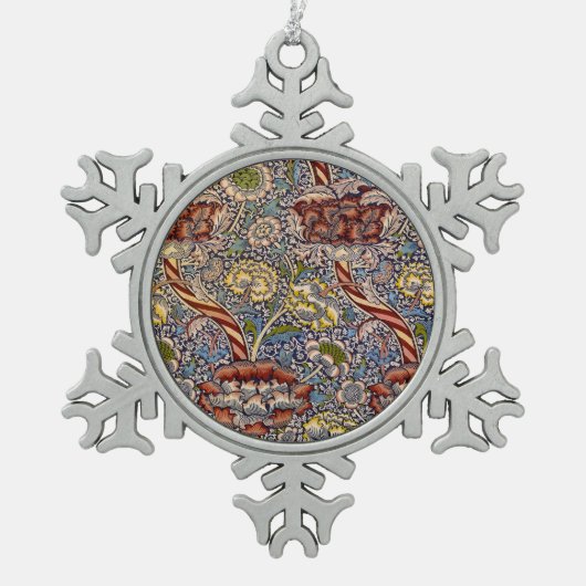 ウィリアムモリスワンルイングリッシュフローラダマスクデザイン スノーフレークピューターオーナメント (正面)