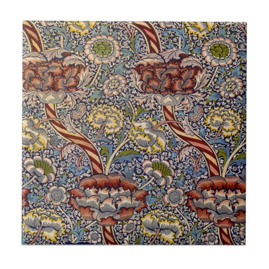 ウィリアムモリスワンルイングリッシュフローラダマスクデザイン タイル (正面)