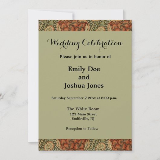 ウィリアムモリスワンルイングリッシュフローラダマスクデザイン 招待状 (正面)