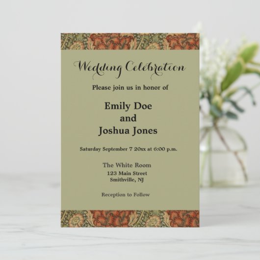 ウィリアムモリスワンルイングリッシュフローラダマスクデザイン 招待状 (スタンド正面)