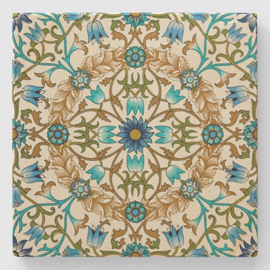 ウィリアムモリスヴィンテージつる植物リースパターン ストーンコースター (正面)