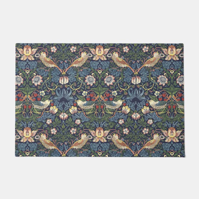 ウィリアムモリスヴィンテージイチゴ泥棒パターン ドアマット (正面)