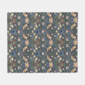 ウィリアムモリスヴィンテージイチゴ泥棒パターン フリースブランケット (正面(横))