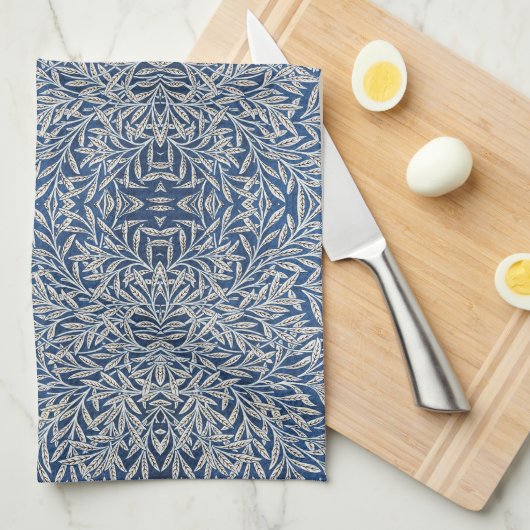 ウィリアムモリスヴィンテージウィロー離れズダークブルー キッチンタオル (四つ折り)