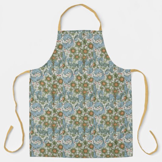 ウィリアムモリスヴィンテージオーチャードアカンツスブルーグリーン エプロン (正面)