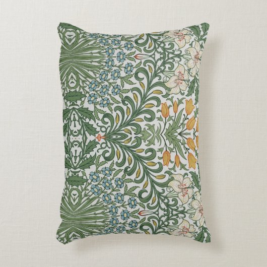 ウィリアムモリスヴィンテージガーデングリーンブルーイエロー アクセントクッション (正面(垂直))
