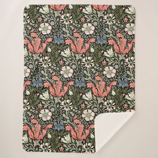 ウィリアムモリスヴィンテージコンプトンフローラルパターン シェルパブランケット (正面)