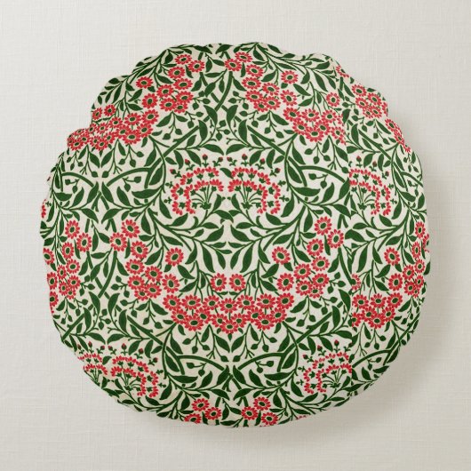 ウィリアムモリスヴィンテージデイジーフラワーズピンクグリーン ラウンドクッション (正面)