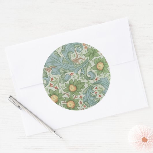 ウィリアムモリスヴィンテージフローラグリーンブルーオーチャード ラウンドシール (封筒)